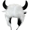 thumbnail image 1 of QQAMB Faux Fur Trooper Hat for Women Men Furry Buffalo Hat with Horns Furry Earmuff Winter Trooper Hats Fluffy Earflap Hat, 1 of 5