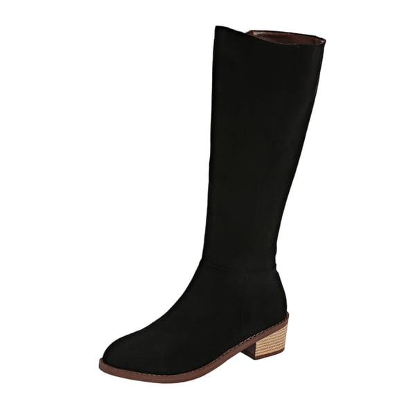 QQAMB Faux Suede Knee High Boots Low Heel Fall Winter Boots with Zipper