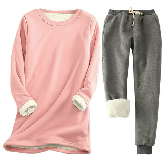 QQAMB Flannel Pajamas Set for Women Soft Comfy Fleece Pjs Pullover Pants Loose Plush Sleepwear Fuzzy Loungewear for Winter