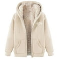 thumbnail image 1 of QQAMB Fleece Jacket for Women Winter Warm Zip Up Coats Sherpa Lined Thick Warm Jackets Casual Outerwear Hoodies Beige L, 1 of 4
