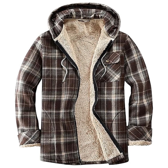 QQAMB Fleece Lined Plaid Jacket Women Lightweight Casual Jacket Plaid Shacket Jackets Zipper Fleece Hooded Jackets Warm Coat Brown 2XL