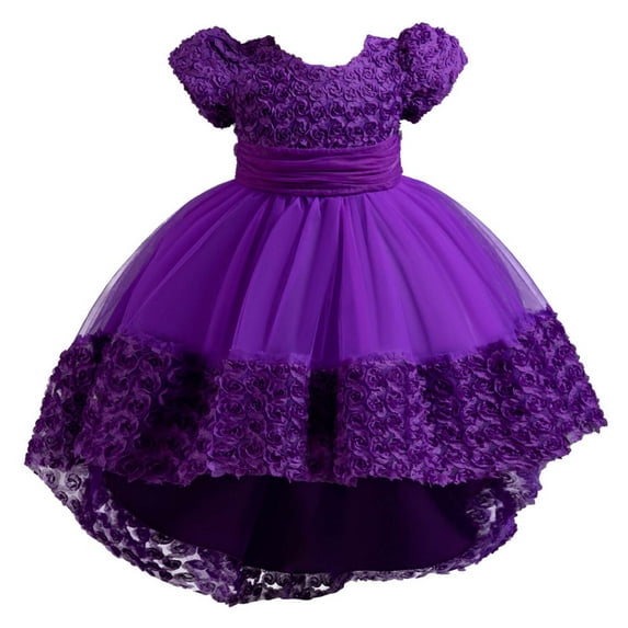 QQAMB Flower Girl Dress Tulle Fluffy Banquet Princess Kids Wedding Birthday Party Ball Evening Gowns