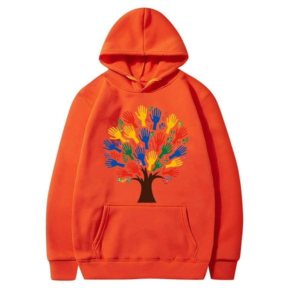 QQAMB Game Day Hoodies for Women Football Heart Graphic Pullover Sweaters Rugby Oversized Drawstring Casual Sweatshirt with Pocket Orange L