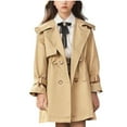 thumbnail image 1 of QQAMB Girl's Trench Coat British Style Kids Double Breasted Overcoat Lapel Collar Long Jacket Mid Length Trendy Winter, 1 of 8