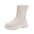 thumbnail image 1 of QQAMB Girl's Waterproof Boots Leather Back Zipper Mid Calf Fashion Solid Riding Booties Round Toe Boot Fall Winter Shoes, 1 of 7