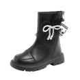 thumbnail image 1 of QQAMB Girl's Waterproof Boots Leather Back Zipper Mid Calf Fashion Solid Riding Booties Round Toe Boot Fall Winter Shoes, 1 of 7