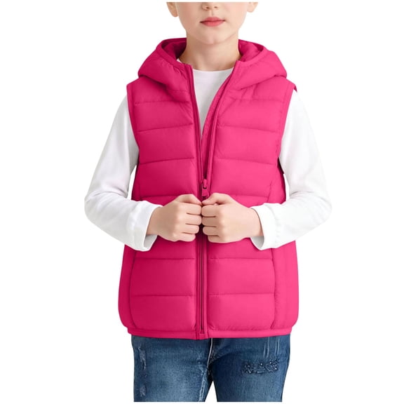 QQAMB Girls Boys Vest Lightweight Sleeveless Zipper Coat Kids Hooded Puffy Vests Warm Winter Outerwear