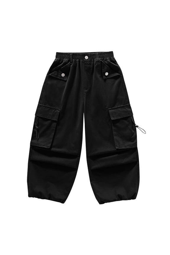 Girls Cargo Pants Cotton High Waist Drawstring Cinch Bottom Trousers Trendy Baggy Streetwear Pant with Pockets,13 Years