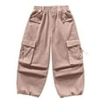 thumbnail image 1 of QQAMB Girls Cargo Pants Cotton High Waist Drawstring Cinch Bottom Trousers Trendy Baggy Streetwear Pant with Pockets,13 Years, 1 of 5