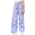 thumbnail image 1 of QQAMB Girls' Cargo Pants Elastic Waisted Baggy Wide Leg Solid Color Casual Loose Pants with Pocket,13 Years, 1 of 3