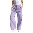 thumbnail image 1 of QQAMB Girls Cargo Pants Elastic Waisted Solid Color Button Wide Leg Loose Baggy Workout Trousers,8-9Years, 1 of 7