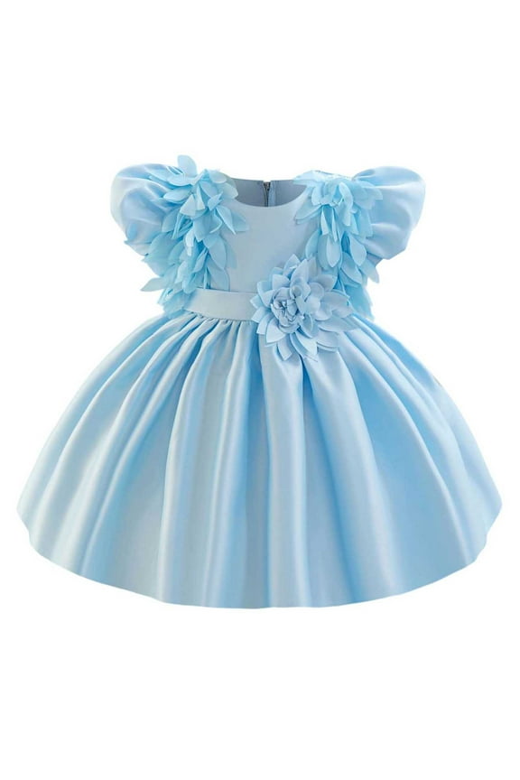 Girls Dresses Flower Satin Prom Dress Wedding Princess Party Birthday Pageant Toddler Evening Ball Gown for 1-5 Years