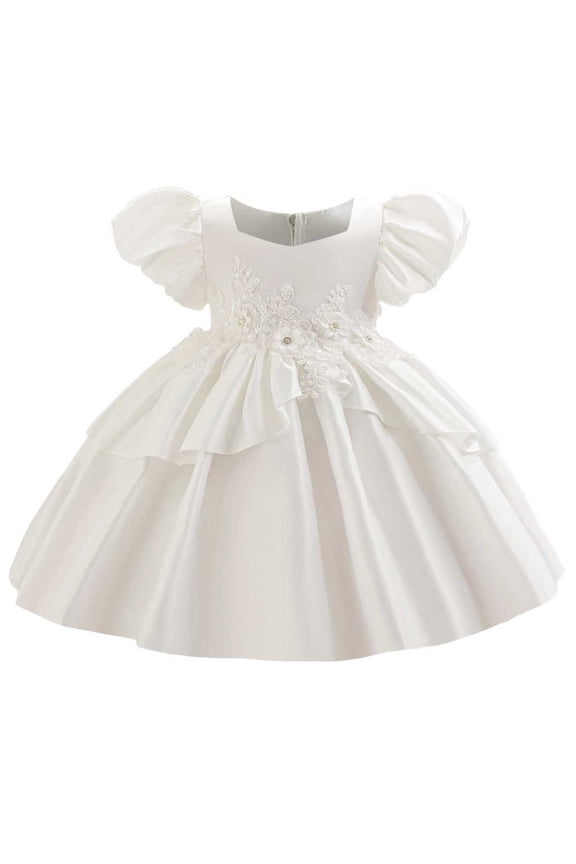 Girls Dresses Flower Satin Prom Dress Wedding Princess Party Birthday Pageant Toddler Evening Ball Gown for 1-5 Years