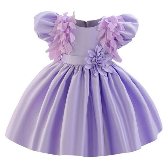 QQAMB Girls Dresses Flower Satin Prom Dress Wedding Princess Party Birthday Pageant Toddler Evening Ball Gown for 1-5 Years