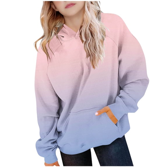 QQAMB Girls Hoodies Gradient Color Lightweight Long Sleeve Pullover Tops Fall Winter Trendy Sweatshirts with Pockets,5 Years