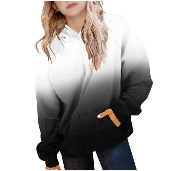 QQAMB Girls Hoodies Gradient Color Lightweight Long Sleeve Pullover Tops Fall Winter Trendy Sweatshirts with Pockets,7 Years