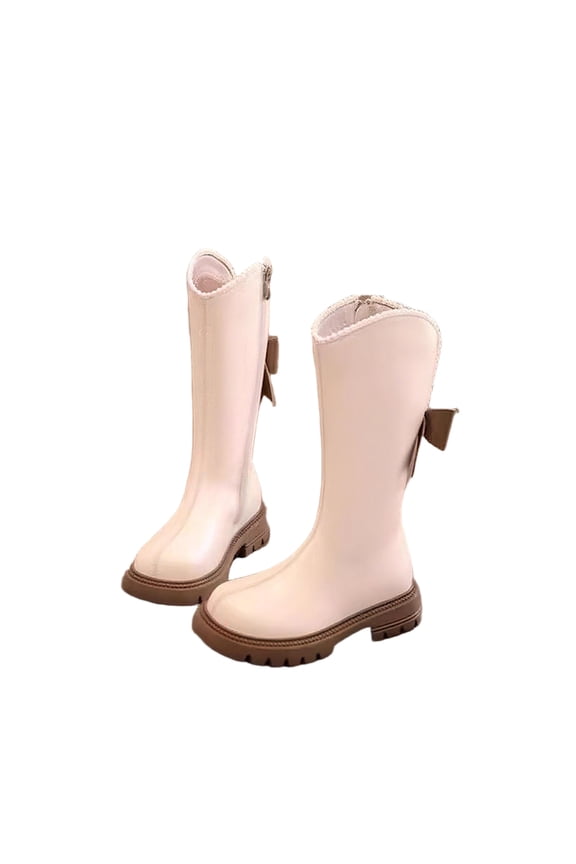 Girls Knee Length Boots Mid Calf Riding Boots PU Leather Zipper Punk Goth Boot Fall Winter Bowknot Boot Little Big Kid