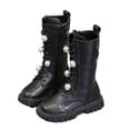 thumbnail image 1 of QQAMB Girls Lace Up Riding Boots Mid Calf Boots Fashion Waterproof PU Leather Side Zipper Punk Goth Boot, 1 of 8