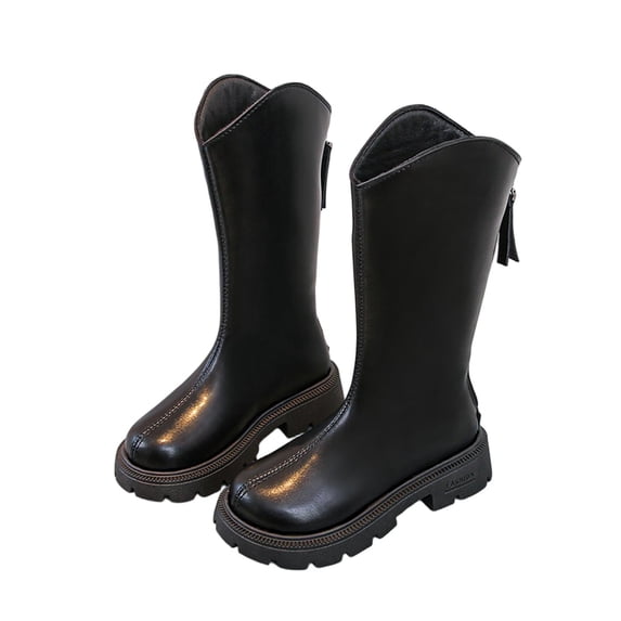 QQAMB Girls Lace Up Riding Boots Mid Calf Boots Fashion Waterproof PU Leather Side Zipper Punk Goth Boot