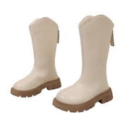 QQAMB Girls Lace Up Riding Boots Mid Calf Boots Fashion Waterproof PU Leather Side Zipper Punk Goth Boot