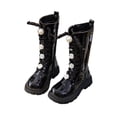 thumbnail image 1 of QQAMB Girls Lace Up Riding Boots Mid Calf Boots Fashion Waterproof PU Leather Side Zipper Punk Goth Boot, 1 of 8