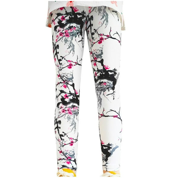 QQAMB Girls' Leggings Cute Casual Printed High Waisted Slim Workout Pants Ankle Length Athletic Tights