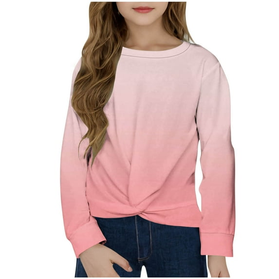 QQAMB Girls Long Sleeve Shirts Crewneck Gradient Color Cute Tops Tween Girls Sweatshirt Fall Trendy Youth Preppy Teen Girl Clothes,7 Years