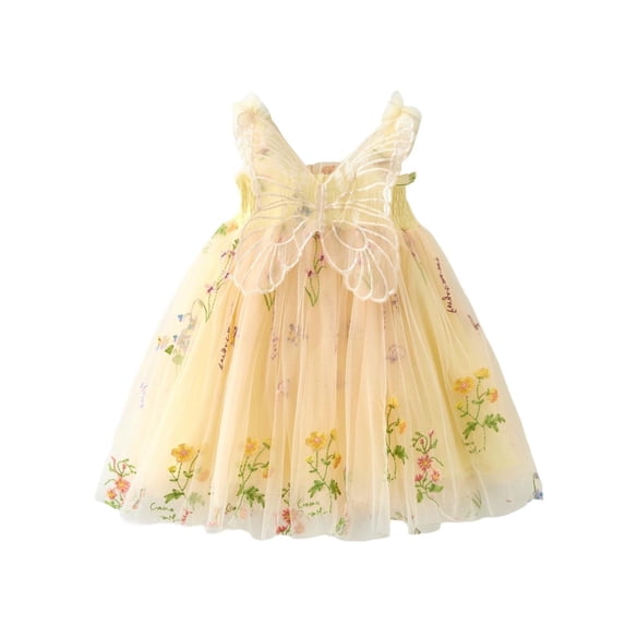 QQAMB Girls Party Dresses Sleeveless Butterfly Wing Mesh Tutu Ball Gown for Birthday Dance Performance Princess Dress