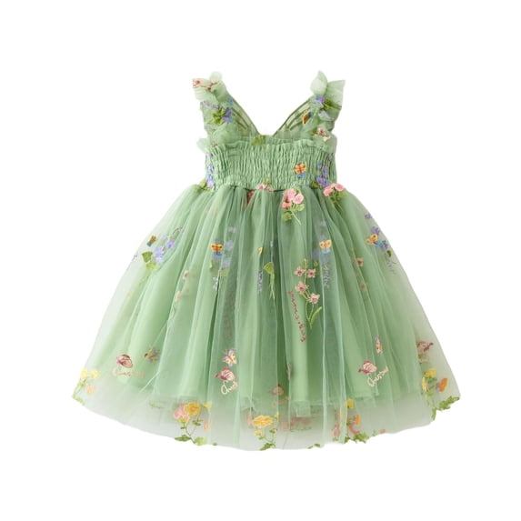QQAMB Girls Party Dresses Sleeveless Butterfly Wing Mesh Tutu Ball Gown for Birthday Dance Performance Princess Dress