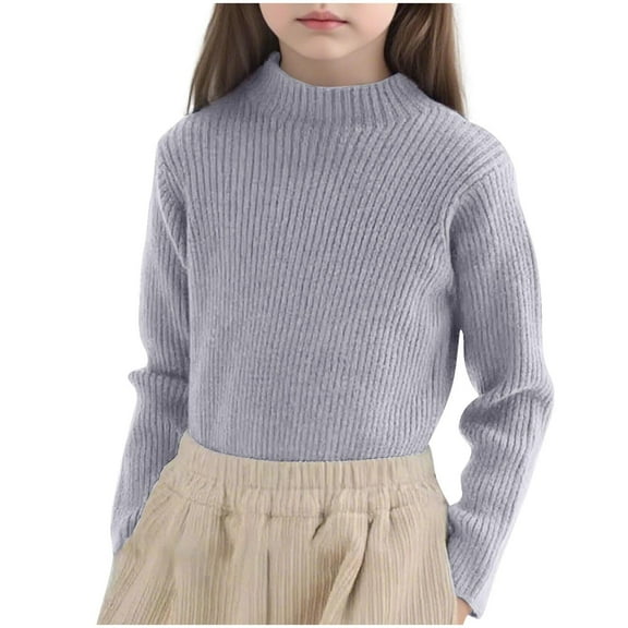 QQAMB Girls Sweaters Fall Trendy High Neck Long Sleeve Sweater Tops Casual Cotton Cable Knit Pullover Tween,12 Years