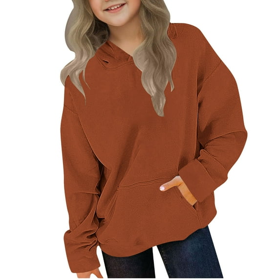 QQAMB Girls Sweatshirts Oversized Fleece Casual Cute Solid Color Long Sleeve Fall Winter Comfy Hoodies Sweatshirts with Pocket,11 Years