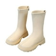 thumbnail image 1 of QQAMB Girls Winter Boots Mid Calf Riding Boots PU Leather Back Zipper Lug Sole Boot for Little and Big Kids, 1 of 6