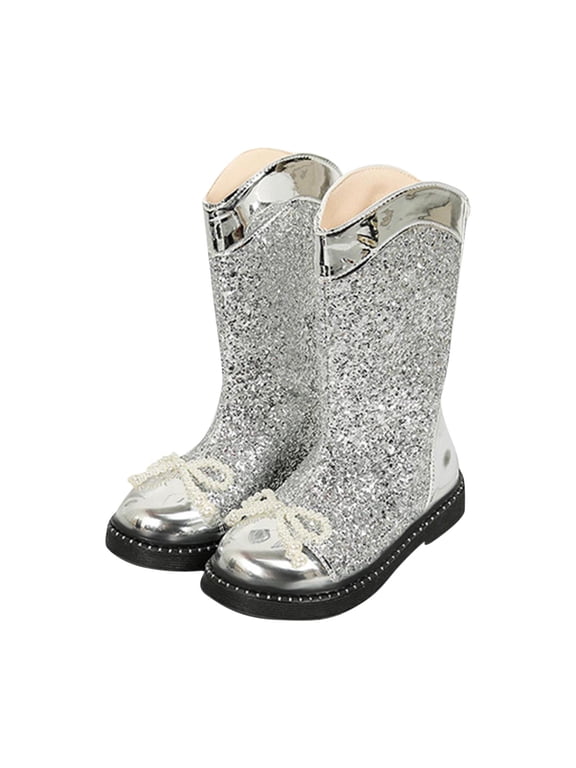 Glitter Girls Cowgirl Boots Sparkly Back Zipper Easy On Cowboy Boot Toddler Western Riding Pearl Bowknot Kids Boot