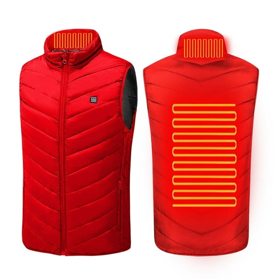 QQAMB Heated Vest for Women Men Smart Controller Electric Heated Vests Heating Winter Warm Sleeveless Stand Collar Jacket Red 2XL