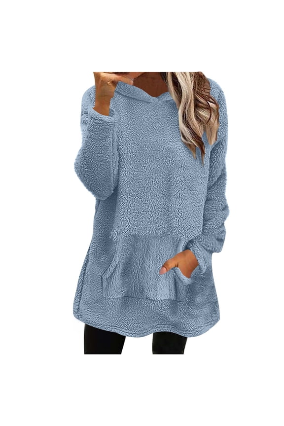 Hoodie Dress for Women Cute Fuzzy Long Sleeve Sweatshirt Dress Casual Fall Mini Sweater Dress with Pockets
