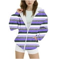 thumbnail image 1 of QQAMB Hoodies for Girls Full Zip Strip Printed Oversized Sweatshirts Long Sleeve Casual Fleece Warm Outwear Hooded Jackets,10-11Years, 1 of 5