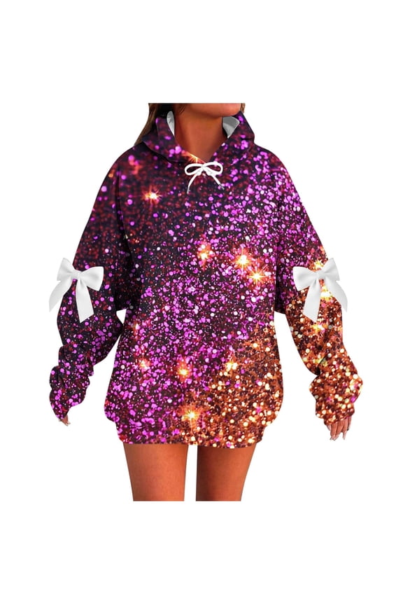 Hoodies for Women Trendy Oversized Christmas Trees Printed Hooded Fleece Sweatshirts Casual Long Sleeve Winter Pullover Sweaters Hot Pink 4XL