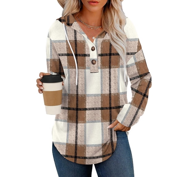 QQAMB Hoodies for Women V-Neck Oversized Hooded Pullover Sweatshirts Casual Loose Fall Button Down Long Sleeve Shirts Multicolor XL