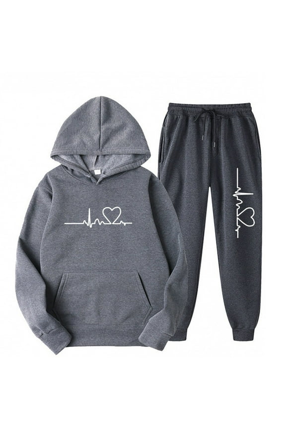 Jogger Sets for Women 2 Piece Baggy Funny Heart Print Track Suits Soft Solid Color Sweatsuits Set with Pockets