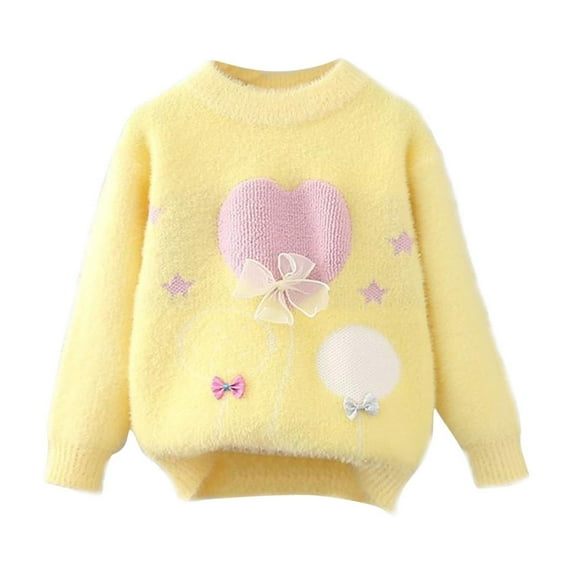 QQAMB Kids Baby Girl Sweater Pullover Long Sleeve Cute Printed Winter Warm Knitted Sweater Casual Knit Sweatshirts,4 Years