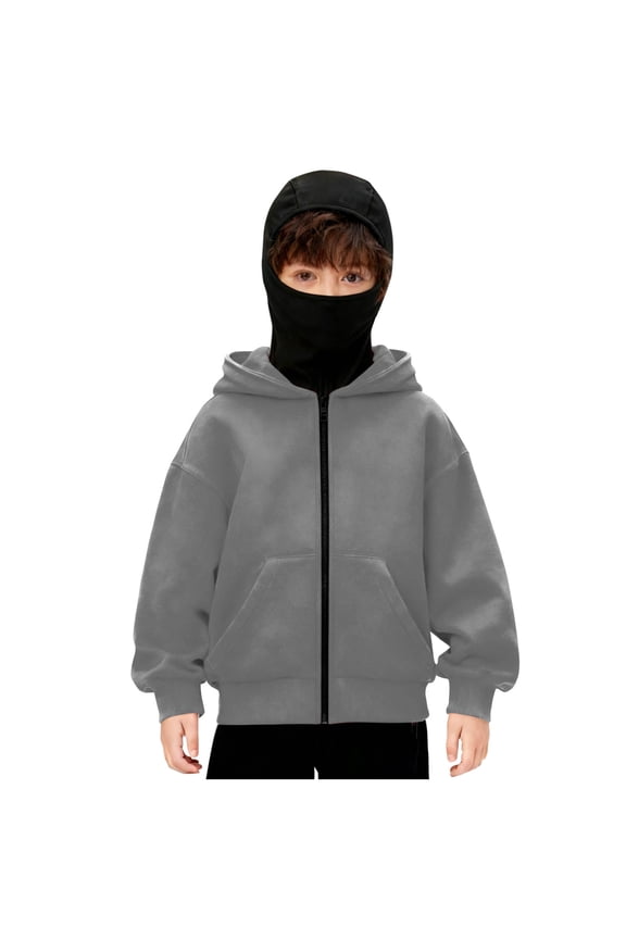 Kids Boys Girls Hoodie with Face Mask Zip Up Ski Mask Jacket Double Hooded Sweatshirt Wind Resistant Unisex
