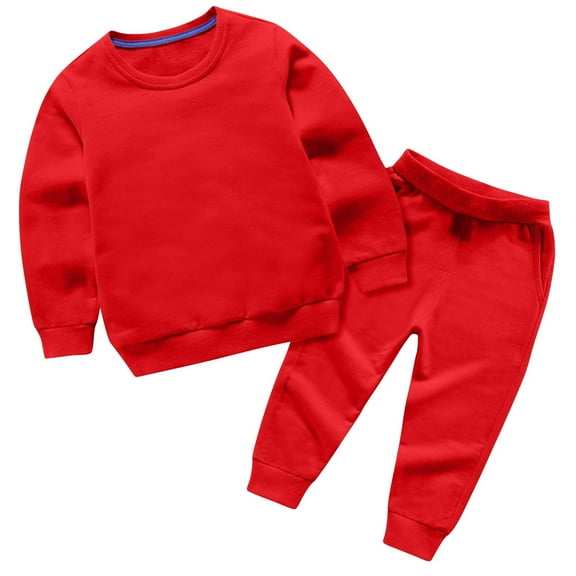 QQAMB Kids Sweatsuits Basic Cotton Crewneck Sweatshirt and Jogger Sweatpants Toddler Girls Boys 2 Piece Tracksuit