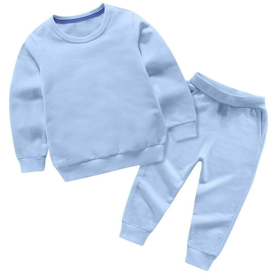 QQAMB Kids Sweatsuits Basic Cotton Crewneck Sweatshirt and Jogger Sweatpants Toddler Girls Boys 2 Piece Tracksuit