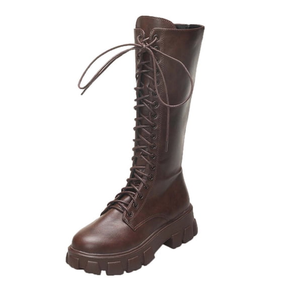 DeHolifer Knee High Boots Women, Fashion Combat Boots Chunky Platform Lace Up Lug Sole Boots For Women