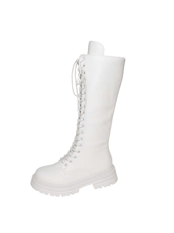 Knee High Boots Women, Fashion Combat Boots Chunky Platform Lace Up Lug Sole Boots For Women