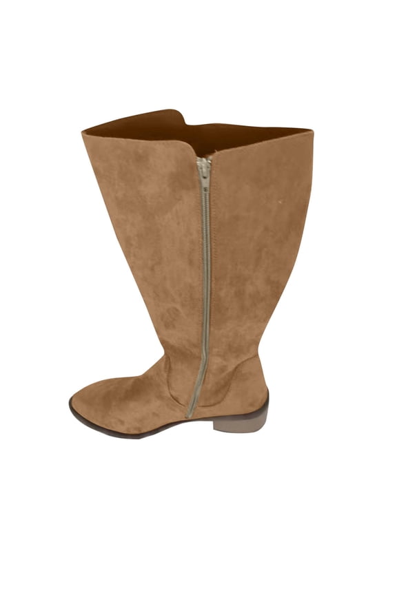 Knee High Boots for Women Comfy Flat Heel Vintage Square Toe Fall Winter Solid Side Zipper FlockBooties