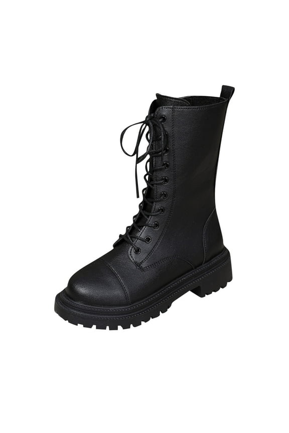 Knee High Boots for Women Round Toe Platform Wide Calf Boots Soft Comfy Lining Lace Up Combat Shoes with Zipper