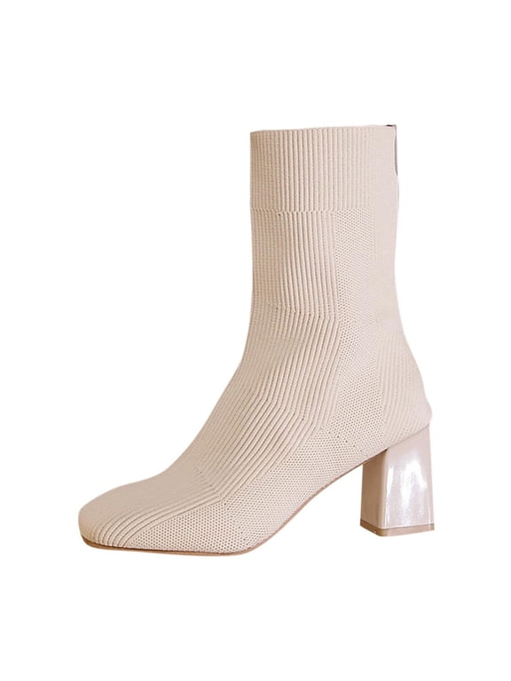 Knit Ankle Boots for Women Fall Winter Stretchy Bootie Chunky Low Heel Boot Breathable Slim Sock Bootie