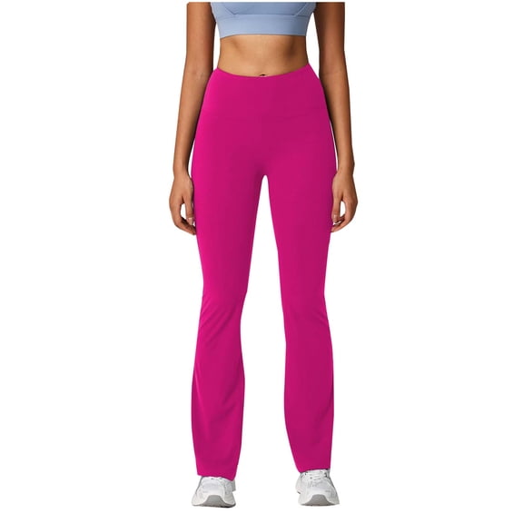 QQAMB Leggings for Women Tummy Control High Waist Flare Flared Yoga Pants for Workout Gym Casual Trousers Red L