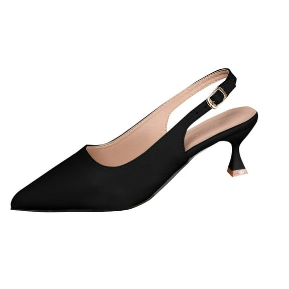 QQAMB Low Kitten Heels Women's Slingback Dressy Pumps Pointed Closed Toe Ankle Strap Elegant Wedding Pumps Formal Comfortable Shoes